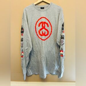 Stussy World Tribe S Link Logo Grey Long Sleeve Shirt Men's XL Streetwear NWOT